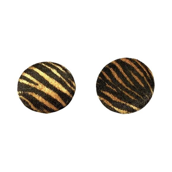 Earrings – Vintage 1980s Tiger Print Velvet Statement Clip-Ons - Picture 1 of 2